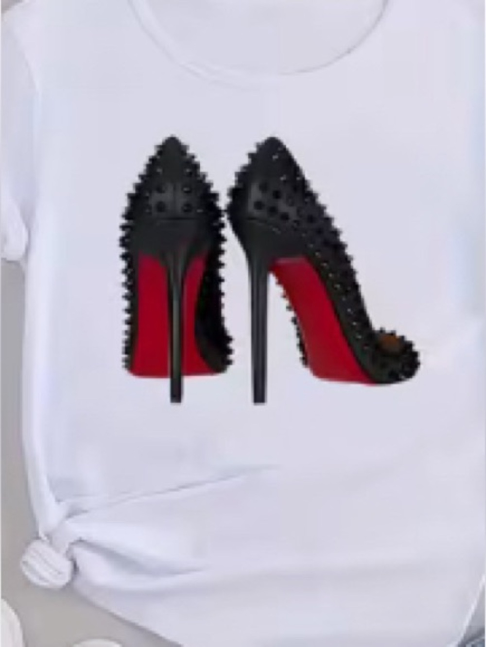 🎈SHEIN🎈RED BOTTOM, STUDDED HEELS, ROUND NECK TEE. NWOT!EXCELLENT CONDITION! - Picture 2 of 6